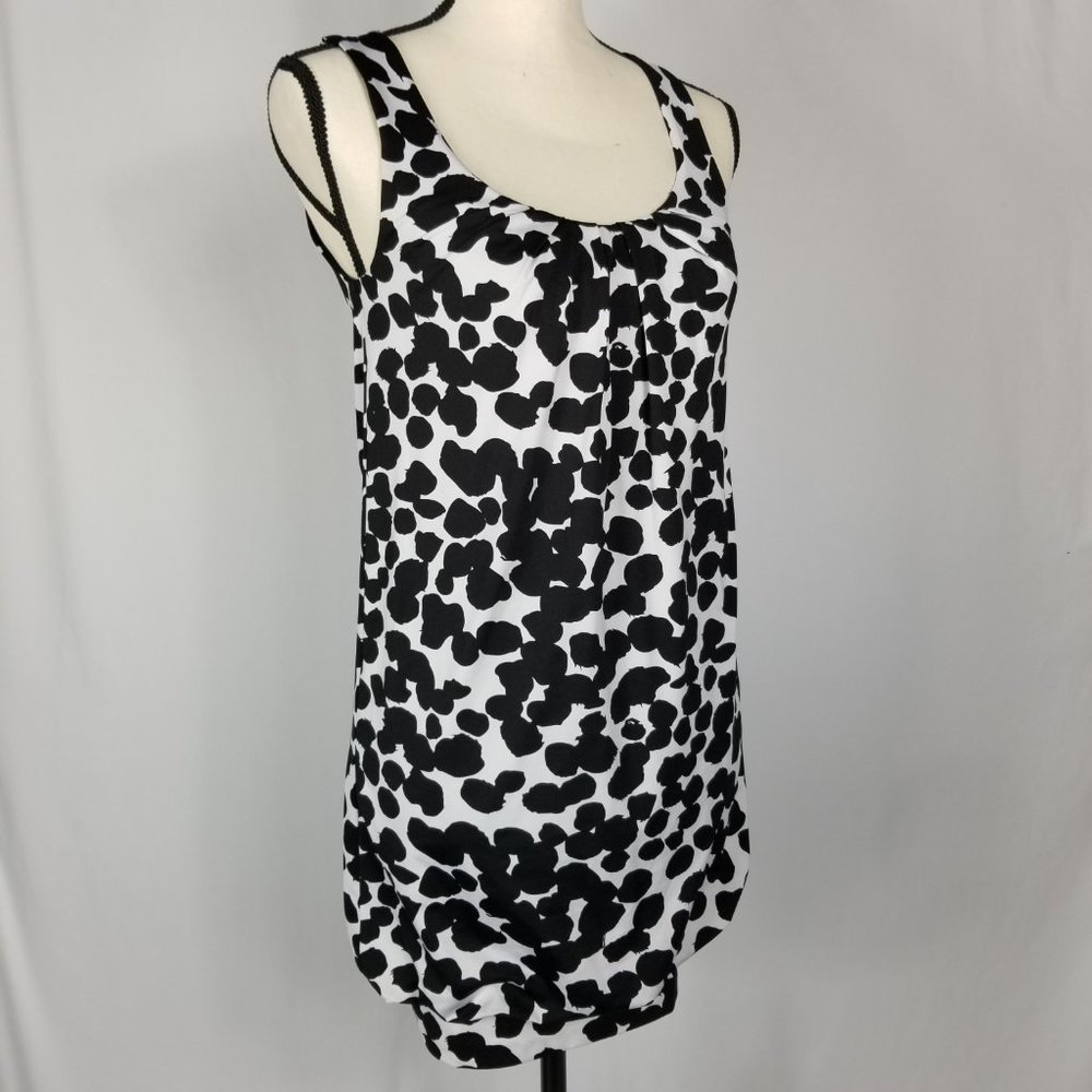 INC | banded bottom mini dress; black & white